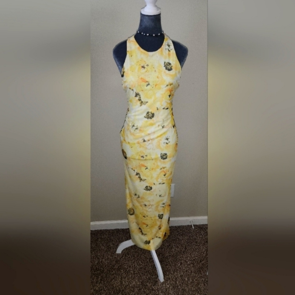 Zara Floral Yellow Sleeveless Maxi Dress